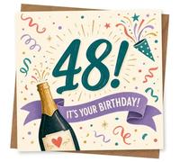 48th Birthday Card, 48th Birthday Card for Her or Him, Funny Celebration with Champagne Bottle and Party Confetti, Happy Greeting