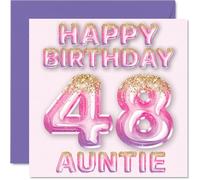 48th Birthday Card for Auntie, Pink & Purple Glitter Balloons