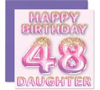 48th Birthday Card for Daughter - Pink & Purple Glitter Balloons - Happy Birthday Cards for 48 Year Old Daughter from Mum Dad Parents, 145mm Bday Greeting Cards Gift