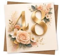 48th Birthday Card for Her, Elegant Floral Gold Number Design, Luxury 48 Today Birthday Greeting Card for Wife, Sister, Mum or Friend
