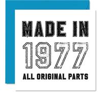 48th Birthday Card for Men Women Him Her - Made in 1977 All Original Parts - Funny Birthday Card for Dad Mum Brother Sister Auntie, 145mm Humour Greeting Cards