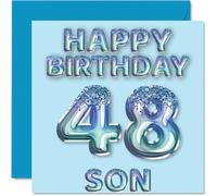 48th Birthday Card for Son, Blue Glitter Party Balloons