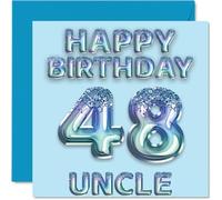 48th Birthday Card for Uncle, Blue Glitter Party Balloons