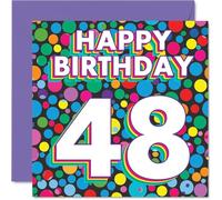 48th Birthday Cards for Men Women - Funky Rainbow Dots - Happy Birthday Card for 48 Year Old Man Woman Uncle Niece Cousin Dad, 145mm Bday Greeting Cards