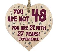 48th Birthday Gift For Women Men Wooden Heart Plaque, Light Wood Sign Keepsake, Happy Birthday Mum, Colleague, Dad, Husband, Wife, Uncle, Mum Gifts From Son, Auntie, Sister Birthday Present