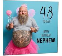 48th Nephew Funny Birthday Card - Bearded Man Joke Funny Nephews Birthday Card for 48 Year old forty eighth, forty eight