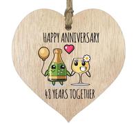 48th Wedding Anniversary Plaque Gift for Husband Wife - 48 Years Together - Happy 48 Year Anniversary Wooden Heart for Women Men Partner, Light Wood Sign Keepsake Gifts
