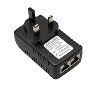 48V 0.5A POE Injector,Ethernet Adapter with UK Plug Power Supply Adapter for Security Cameras Wireless Access Points POE Port + LAN Port Supports 48V Device Black
