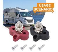 48V DC Single Post Battery Power Distribution Terminal Stud Set with Glass Fibre Reinforced Base and Stainless Steel Hardware for RV Truck for COACH Boat, Black and Red