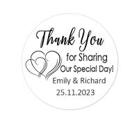 48x Personalised 40mm Thank You for Sharing Labels,Double Hear Wedding Favour Stickers,fits Engagement/Anniversary Party Favours,Envelopes Seals,Party Bags Sweet Cone Labels,Jars,Crafts - Rd 274