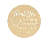 48x Personalised 40mm Thank You for Sharing Labels,Double Hear Wedding Favour Stickers,fits Engagement/Anniversary Party Favours,Envelopes Seals,Party Bags Sweet Cone Labels,Jars,Crafts - Rd 274