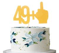 49＋1 Middle Finger Cake Topper - Gold Glitter 49+1 Cake Decoration, 50 and Fabulous, Cheers to 50th Birthday Years Party Cake Decoration, Gold 50 Birthday、Wedding、AnniversaryPhoto Props