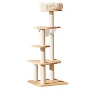 49.2 Inches Cat Tree, Kitty Condo Furnitures, Natural Solid Wood Scratching Post with Transparent Capsule, Indoor Kittien Castle for Large Cats Kittens