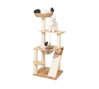 49.2 Inches Modern Wood Kitty Tree, Multi Level Pussy Center Tower, Activity Indoor Kitten Trees with Ramp, Cat Condo Furniture for Active Cats