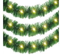 49.21ft Shiny Christmas Garland Light with Tinsel Green Streamers | Pre-Lit LED Twisted Light Strips for Festive Decor | Perfect for Christmas, Birthdays, Weddings, and Special Events