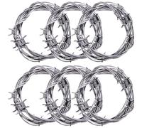 49 Foot Silver Fake Rusted Barbed Wire Decoration 6 Pcs Halloween Plastic Barb Wire Decoration Prop Western Decor Rusty Western Party Decorations Cowboy Decor for Cowboy Halloween Party Decor