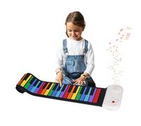 49-Key Roll Up Piano Keyboard for Kids & Beginners - Portable Silicone Electronic Keyboard with Built-in Speakers, 6 Demo Songs, 8 Tones, 10 Rhythms, Colourful USB Rechargeable Piano Mat