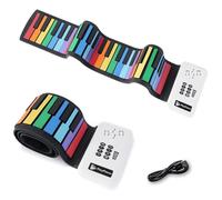 49-Key Roll Up Piano Keyboard, Portable Foldable Digital Electric Piano with 8 Tones, 6 Demo Songs, Rechargeable Battery & Built-In Speaker, Soft Silicone Flexible Piano Keyboard for Kids & Beginners