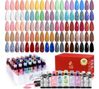 49 Pcs Gel Nail Polish Set - 45 Full Spectrum Colors: Skin Nudes, Earthy Tones, Candy Gels, Emerald & Ruby Glitter, Nail Primer/5-in-1 Builder Base/Glossy & Matte Top Coat, UV LED Shellac Varnish A907
