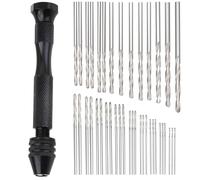 49 Pcs Hand Drill Bits Set,Black Mini Pin Vise with Steel Drill Bits,Precision Pin Vise Hobby Drill with Model Twist Hand Drill Bits Set for DIY Drilling Tool for Resin Polymer Clay Craft DIY Jewelry