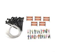 49 Pcs HO OO Scale Painted People Figures Bench Lamp Post Set, 00 Gauge Model Railway Accessories For Model Railway Train Scenery Landscape