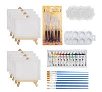 49 Pcs Mini Canvas and Easel Set, 4x4 Inches Brushes, Palette, Small Adjustable Easel Stand with Painting Boards for Kids and Artists Art Party