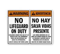 496 Warning Metal Tin Sign,Advertencia Sign No Lifeguard On Duty. No Hay Salva Vidas Presente,Easy to Hang 8x12 Inch