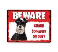 496 Warning Metal Tin Sign,Beware! Guard Schnauzer Dog On Duty Dog Sign,Easy to Hang 8x12 Inch