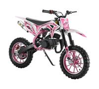 49cc 2-Stroke Kids Dirt Bike, Upgraded Frame Gas-Powered Motocross Mini Motorcycle, Off-Road Pocket Bike for Children, Front & Rear Disc Brakes, 40km/h Speed, Pull Start, 10-Inch Tires (Pink)
