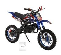 49cc Gas-Powered Mini Dirt Bike for Kids - 40KM/H Youth Motorcycle with Hydraulic Shocks, Front/Rear Disc Brakes & 150kg Load | 10" Off-Road Tires, Beginner-Friendly Design Blue