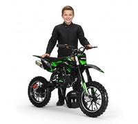 49cc Mini Motorcycle for Kids, Gas Powered Mini Dirt Bike with Easy Pull Start, 10 Inch Off Road Tyres and Front Rear Disc Brakes, Compact Petrol Bike for Outdoor Riding, Kids Gifts (Green)