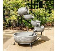 49cm Grey Ceramic Five Tier Solar Powered Water Fountain Marco Paul Grey One Size