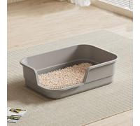 49cm Semi Enclosed Large Cat Litter Tray Box High Sided UK Deep Toilet Loo Adult Cats Kitten Pan Pet Loo Easy Cleaning Lowered Entry Step Easy Access Elderly Cat Trays (Grey)