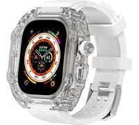 49mm Clear Transparent Case Mod Kit Men Silicone Bands，Compatible with Apple Watch Series 8 45mm, Hard PC Cover Replacement Strap Upgrade Rm Style Watch Accessories，For watch Series 7 44mm