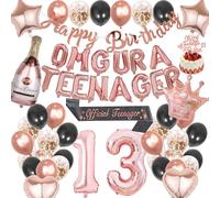 49pcs 13th Birthday Party Decorations for Girls - Omg Ur A Teenager 13th Happy Birthday Theme Party Supplies - Foil Balloons, Teenager Sash