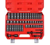 49PCS 3/8'' Drive Impact Socket Set, SAE 5/16”-3/4” & Metric 8-22mm, CR-V Steel Mechanics Tool Set with Universal Joint, Extension Bar, 1/2 to 3/8 Reducer, Hex Shank Socket Adapter, Ratchet Handle