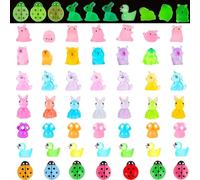 49PCS Mini Resin Animals Mixed, Glow in The Dark Small Animal Figures, Tiny Resin Animals for DIY Mini Landscape, Aquarium Decoration Includes Pig Rabbit Unicorn Duck Mushrooms ladybugs capybara