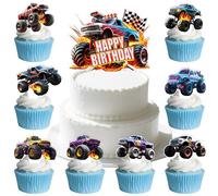 49pcs Monster Truck Cake Topper, Monster Car Theme Birthday Party Supplies for Monster Theme Birthday, Monster Truck Theme Party Decorations