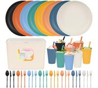 49pcs Plastic Dinnerware Sets for 8 People, Reusable Plates and Cups Set, Camping Dinner Sets,Lightweight Serving Plates, Cups,Cutlery Set, Storage Box