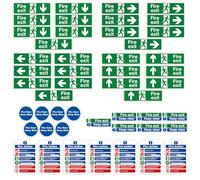 49Pcs Premium Fire Exit Vinyl Sticker Kit (Right, Left, Up, Down Arrow) Fire Action Notice, Keep Clear, Door Keep Shut, Self Adhesive EN ISO 7010 Compliant