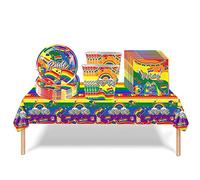 49Pcs Rainbow Pride Party Tableware Decorations for Kids Birthday,Pride Day LGBT Art Party Disposable Table Cloth,7inch Paper Plates,Paper Napkins,Cups for Birthday Kids Rainbow Theme Party Favor