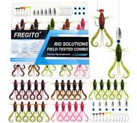 49PCS Texas Rig Fishing Lures Kit, Floating Shrimp Soft Baits with Offset Hooks & Jig Heads, Reusable Tackle Storage Case, Quick-Fishing Lures for Bass Trout Saltwater Freshwater
