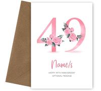 49th Anniversary Card for Wife Husband - Floral Number 49 with Custom Names - Celebrate Anniversaries with 49th Anniversary Card for Couple - 49 Years as Husband and Wife