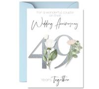 49th Anniversary Card for Women Men - Fancy Floral Flowers - Happy 49 Year Anniversary Card for Boyfriend Girlfriend Partner Wife, A5 Wedding Anniversaries Greeting Cards