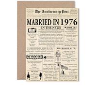 49th Anniversary Card for Women Men - Newspaper Married in 1976 - Happy 49 Year Wedding Anniversary Card for Husband Wife Companion Partner, 5x7 Inch Anniversaries Greeting Cards