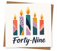 49th Birthday Card, Five Patterned Candles, Forty-Nine | Five colourful patterned candles with bold “Forty-Nine” lettering to celebrate a fun 49th birthday milestone.