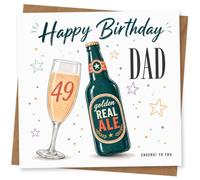 49th Birthday Card for Dad, Beer Bottle & Star Confetti | Celebrate Dad’s 49th with a beer bottle, champagne glass and starry confetti, plus the sign-off “Cheers! To You”.