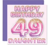 49th Birthday Card for Daughter - Pink & Purple Glitter Balloons - Happy Birthday Cards for 49 Year Old Daughter from Mum Dad Parents, 145mm Bday Greeting Cards Gift