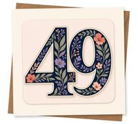 49th Birthday Card for Her, Navy Floral 49 in Coral Lilac | Refined 49th birthday design for her with a bold navy “49” filled with coral, lilac and blush flowers.