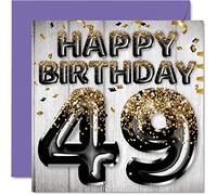 49th Birthday Card for Men - Black & Gold Glitter Balloons - Happy Birthday Cards for 49 Year Old Man Dad Cousin Friend Brother Uncle, 145mm Greeting Cards Gift